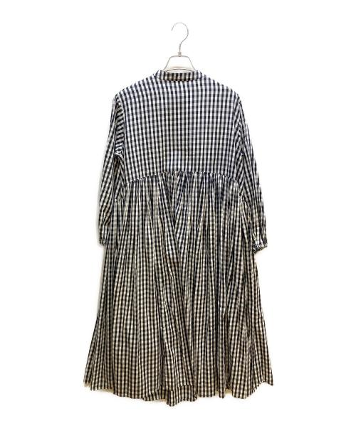 BEARDSLEY（ビアズリー）BEARDSLEY (ビアズリー) 先染めギャザーワンピース ブラック×ホワイトの古着・服飾アイテム