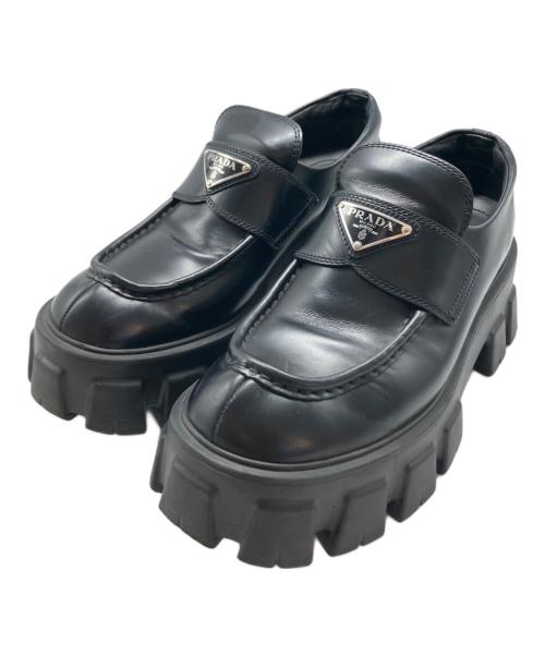 PRADA（プラダ）PRADA (プラダ) モノリスショートローファーブーツ ブラック サイズ:37 1/2の古着・服飾アイテム