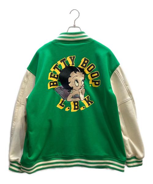 LowBlowKnuckle（ロウブロウナックル）LowBlowKnuckle (ロウブロウナックル) BETTY BOOP (ベティー・ブープ) スタジャン ホワイト×グリーン サイズ:XLの古着・服飾アイテム