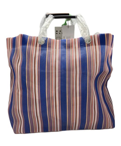 MARNI（マルニ）MARNI (マルニ) フラワーカフェ ストライプ トートバッグ ブルーの古着・服飾アイテム