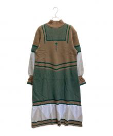 yuki shimane（ユキ シマネ）の古着「Once upon a time Jacquard dress ニットドレス ワンピース」｜グリーン×ブラウン