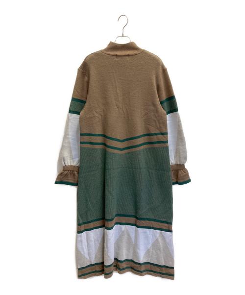 yuki shimane（ユキ シマネ）yuki shimane (ユキ シマネ) Once upon a time Jacquard dress ニットドレス ワンピース グリーン×ブラウン サイズ:FREEの古着・服飾アイテム