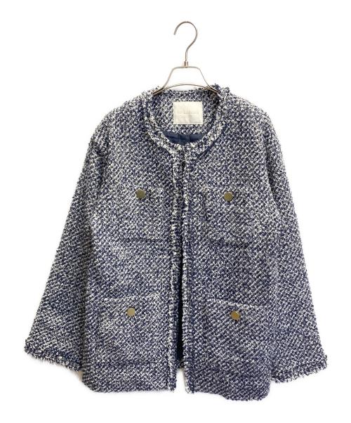 RIVE DROITE（リヴドロワ）RIVE DROITE (リヴドロワ) ツイードフリンジジャケット ネイビー×ホワイト サイズ:FREEの古着・服飾アイテム