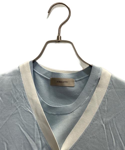 JUSGLITTY（ジャスグリッティー）JUSGLITTY (ジャスグリッティー) 配色シアーカーデアンサンブル ブルー サイズ:Ｍの古着・服飾アイテム