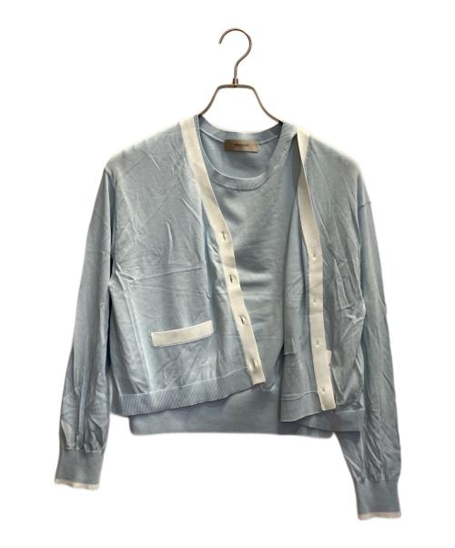 JUSGLITTY（ジャスグリッティー）JUSGLITTY (ジャスグリッティー) 配色シアーカーデアンサンブル ブルー サイズ:Ｍの古着・服飾アイテム