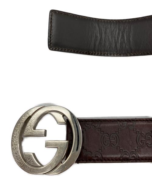 GUCCI（グッチ）GUCCI (グッチ) インターロッキングGGバックルレザーベルト ブラウンの古着・服飾アイテム