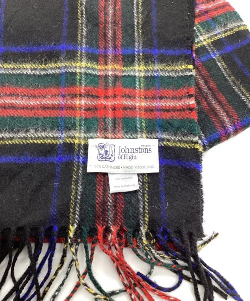 JOHNSTONS OF ELGIN（ジョンストンズオブエルガン）JOHNSTONS OF ELGIN (ジョンストンズオブエルガン) カシミヤマフラー ブラック×レッド×グリーンの古着・服飾アイテム