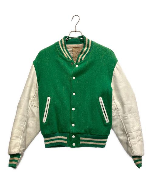 Golden Bear（ゴールデンベア）Golden Bear (ゴールデンベア) 袖革スタジャン グリーン×ホワイト サイズ:Mの古着・服飾アイテム
