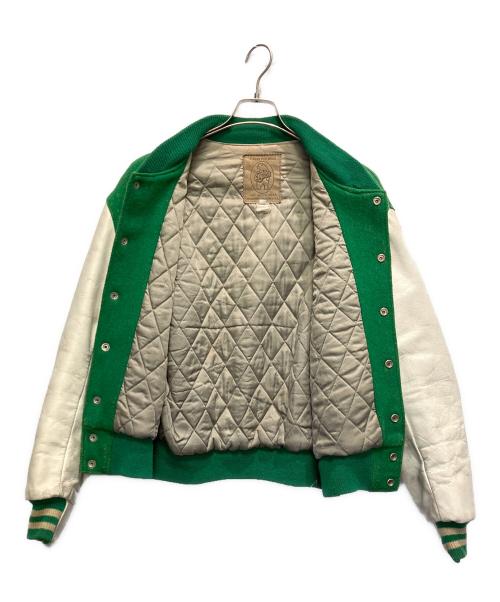 Golden Bear（ゴールデンベア）Golden Bear (ゴールデンベア) 袖革スタジャン グリーン×ホワイト サイズ:Mの古着・服飾アイテム