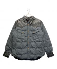 THE FLAT HEAD（ザ・フラットヘッド）の古着「レザー切替ダウンジャケット」｜ブラック×ネイビー