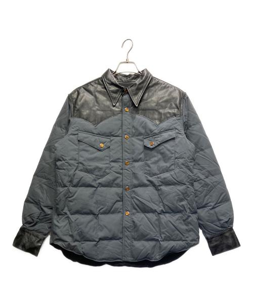 THE FLAT HEAD（ザ・フラットヘッド）THE FLAT HEAD (ザ・フラットヘッド) レザー切替ダウンジャケット ブラック×ネイビー サイズ:42の古着・服飾アイテム