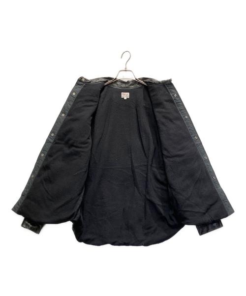 THE FLAT HEAD（ザ・フラットヘッド）THE FLAT HEAD (ザ・フラットヘッド) レザー切替ダウンジャケット ブラック×ネイビー サイズ:42の古着・服飾アイテム
