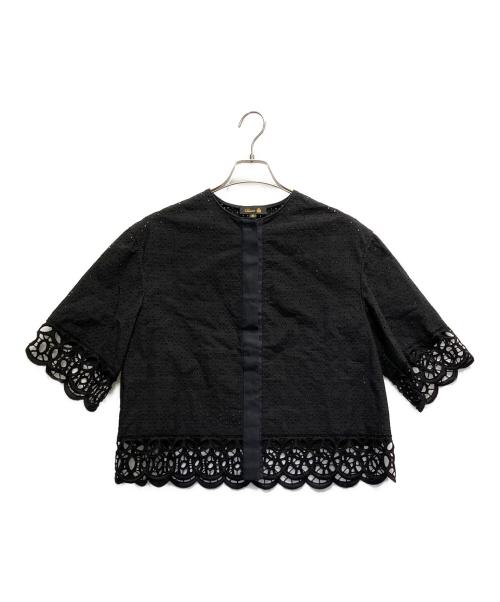 DRAWER（ドゥロワー）DRAWER (ドゥロワー) エンブロレースハーフスリーブブラウス ブラック サイズ:38の古着・服飾アイテム