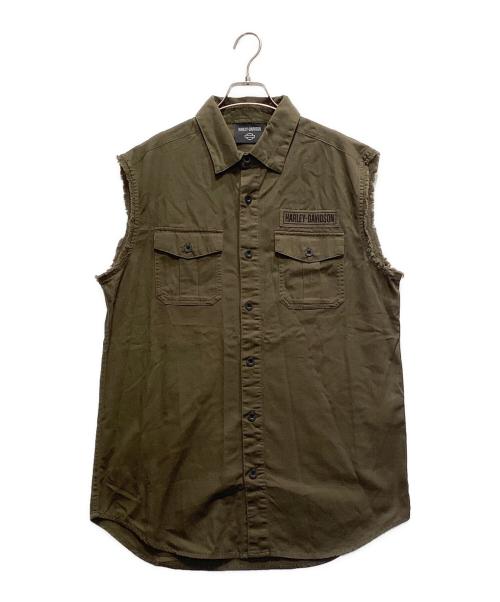 HARLEY-DAVIDSON（ハーレーダビッドソン）HARLEY-DAVIDSON (ハーレーダビッドソン) ノースリーブシャツ オリーブ サイズ:Mの古着・服飾アイテム