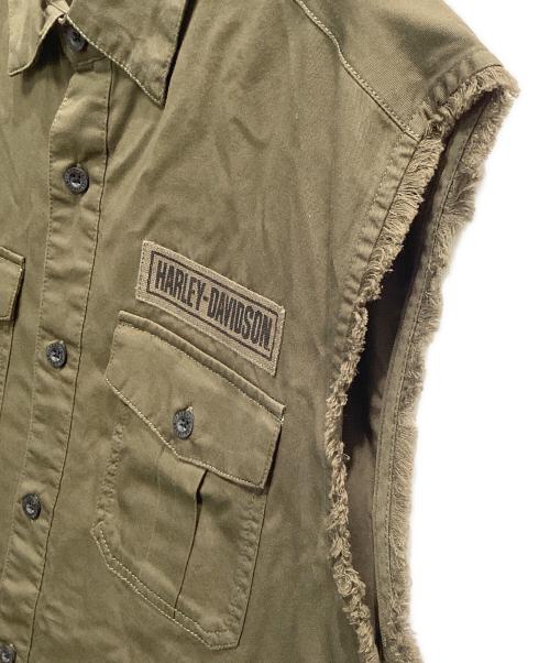 HARLEY-DAVIDSON（ハーレーダビッドソン）HARLEY-DAVIDSON (ハーレーダビッドソン) ノースリーブシャツ オリーブ サイズ:Mの古着・服飾アイテム