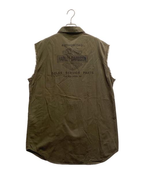 HARLEY-DAVIDSON（ハーレーダビッドソン）HARLEY-DAVIDSON (ハーレーダビッドソン) ノースリーブシャツ オリーブ サイズ:Mの古着・服飾アイテム