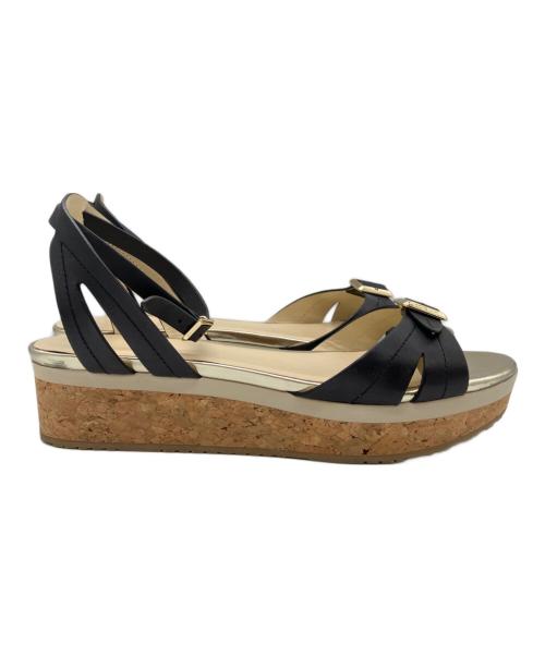 JIMMY CHOO（ジミーチュウ）JIMMY CHOO (ジミーチュウ) アンクルストラップサンダル ベージュ×ブラック サイズ:40の古着・服飾アイテム