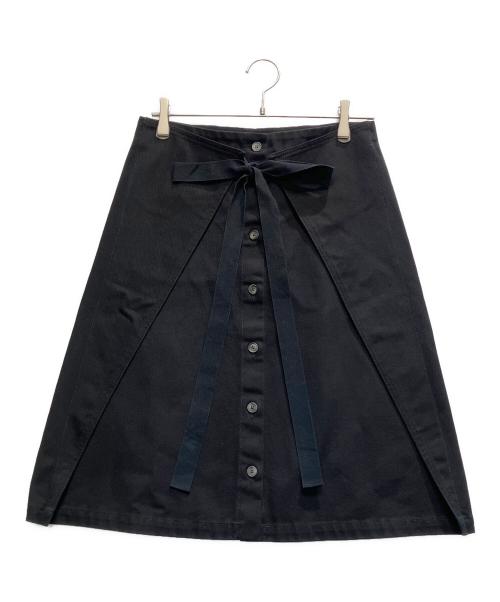 MM6 Maison Margiela（エムエムシックスメゾンマルジェラ）MM6 Maison Margiela (エムエムシックスメゾンマルジェラ) フロントボタンラップデニムスカート ブラック サイズ:42の古着・服飾アイテム