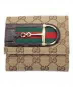 GUCCIグッチ）の古着「2つ折り財布　GGシェリーライン ホースビット」｜ベージュ×ブラウン