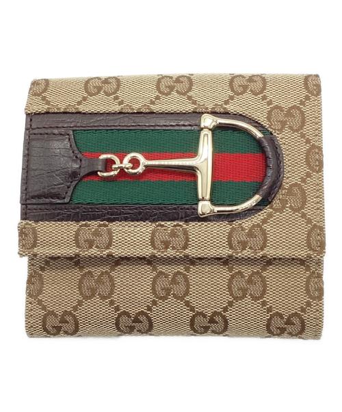 GUCCI（グッチ）GUCCI (グッチ) 2つ折り財布　GGシェリーライン ホースビット ベージュ×ブラウンの古着・服飾アイテム