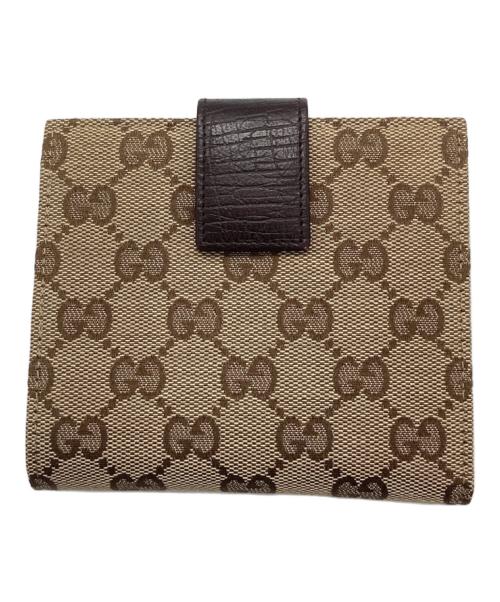 GUCCI（グッチ）GUCCI (グッチ) 2つ折り財布　GGシェリーライン ホースビット ベージュ×ブラウンの古着・服飾アイテム