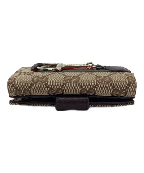 GUCCI（グッチ）GUCCI (グッチ) 2つ折り財布　GGシェリーライン ホースビット ベージュ×ブラウンの古着・服飾アイテム