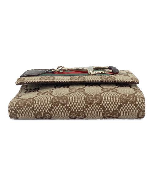 GUCCI（グッチ）GUCCI (グッチ) 2つ折り財布　GGシェリーライン ホースビット ベージュ×ブラウンの古着・服飾アイテム