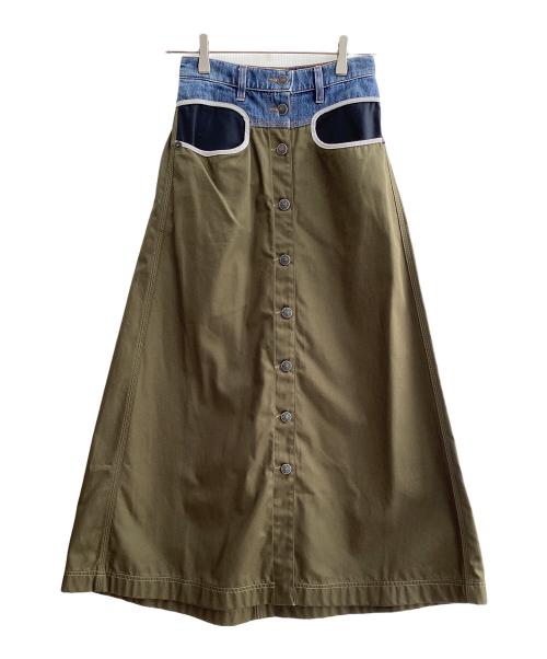 DIESEL（ディーゼル）DIESEL (ディーゼル) サステナブルロングスカート オリーブ×インディゴ サイズ:23の古着・服飾アイテム