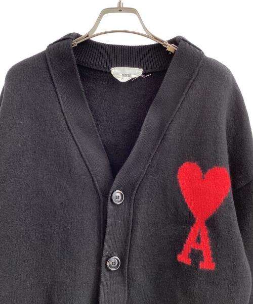 AMI PARIS（アミ パリス）AMI PARIS (アミ パリス) メリノウールフェルトニット カーディガン ブラック×レッド サイズ:Lの古着・服飾アイテム
