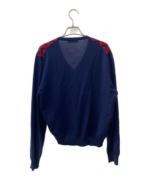 PRADA（プラダ）PRADA (プラダ) Vネックニット ネイビー×レッド サイズ:46の古着・服飾アイテム
