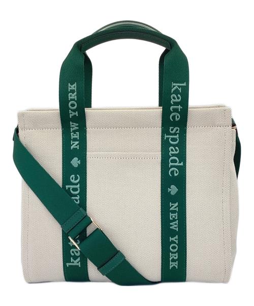 Kate Spade（ケイトスペード）Kate Spade (ケイトスペード) プレンティキャンバススモールトートバッグ ベージュ×グリーンの古着・服飾アイテム