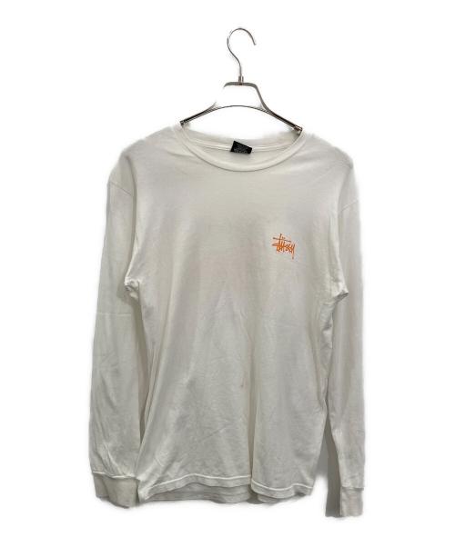 stussy（ステューシー）stussy (ステューシー) 長袖カットソー ホワイト×オレンジ サイズ:Mの古着・服飾アイテム