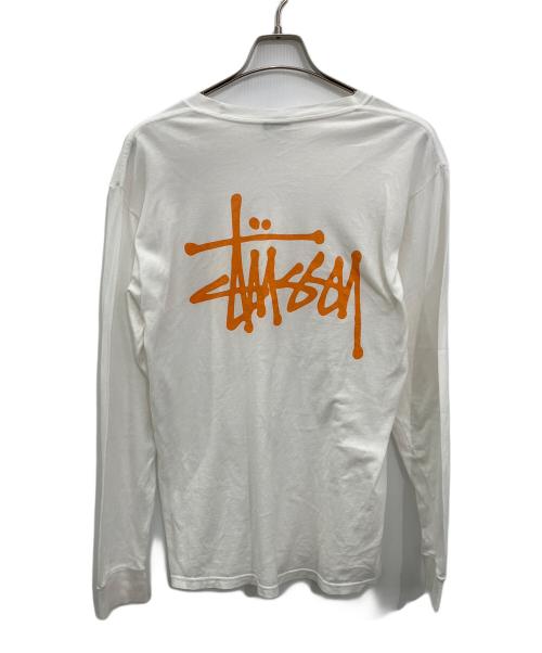 stussy（ステューシー）stussy (ステューシー) 長袖カットソー ホワイト×オレンジ サイズ:Mの古着・服飾アイテム