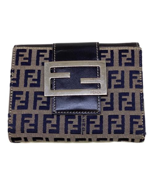 FENDI（フェンディ）FENDI (フェンディ) 2つ折り財布 ブラック×ベージュの古着・服飾アイテム