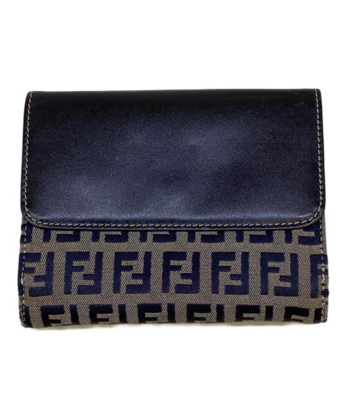 FENDI（フェンディ）FENDI (フェンディ) 2つ折り財布 ブラック×ベージュの古着・服飾アイテム