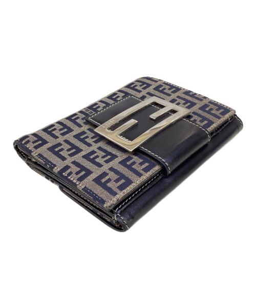 FENDI（フェンディ）FENDI (フェンディ) 2つ折り財布 ブラック×ベージュの古着・服飾アイテム
