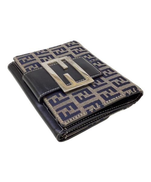 FENDI（フェンディ）FENDI (フェンディ) 2つ折り財布 ブラック×ベージュの古着・服飾アイテム