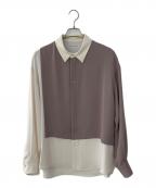 CULLNIクルニ）の古着「Asymmetrical Stripe Shirt」｜ホワイト×ブラウン