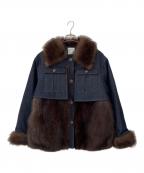 THINK FURシンクファー）の古着「ファー付きデニムジャケット」｜インディゴ×ブラウン