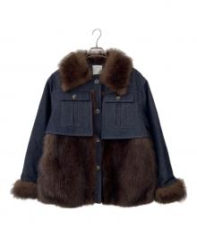 THINK FUR（シンクファー）の古着「ファー付きデニムジャケット」｜インディゴ×ブラウン