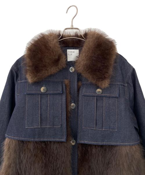 THINK FUR（シンクファー）THINK FUR (シンクファー) ファー付きデニムジャケット インディゴ×ブラウン サイズ:Mの古着・服飾アイテム