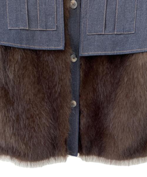 THINK FUR（シンクファー）THINK FUR (シンクファー) ファー付きデニムジャケット インディゴ×ブラウン サイズ:Mの古着・服飾アイテム