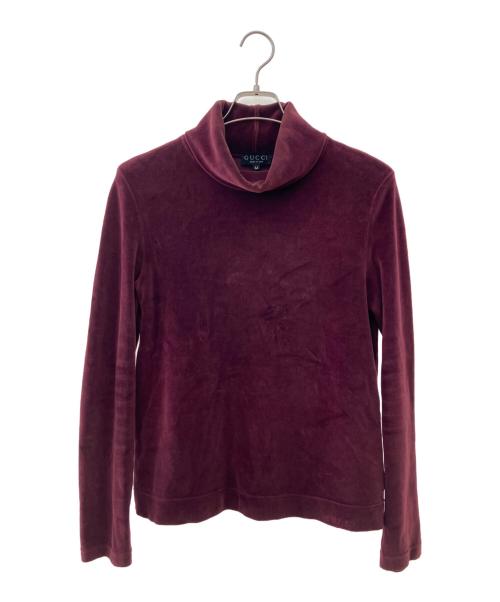 GUCCI（グッチ）GUCCI (グッチ) ベロアタートルネックカットソー ワインレッド サイズ:Mの古着・服飾アイテム