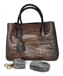 LEATHER JEWELS（レザージュエルズ）の古着「クロコダイル型押しハンドバッグ」｜ブラウン