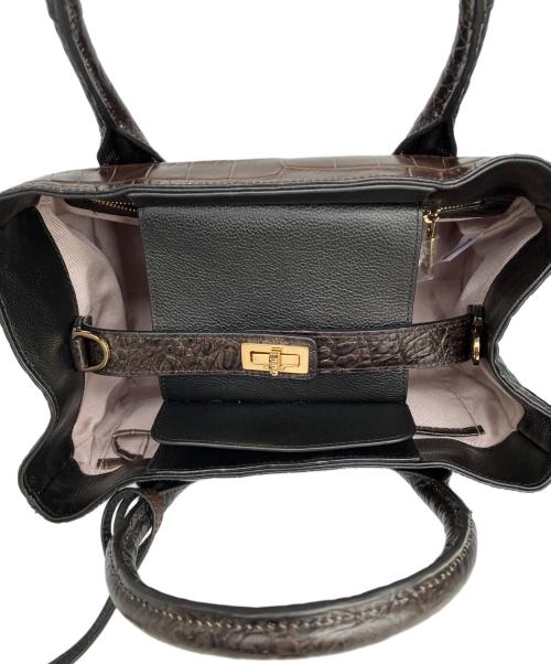 LEATHER JEWELS（レザージュエルズ）LEATHER JEWELS (レザージュエルズ) クロコダイル型押しハンドバッグ ブラウンの古着・服飾アイテム
