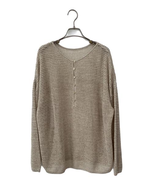 JOURNAL STANDARD relume（ジャーナルスタンダード レリューム）JOURNAL STANDARD relume (ジャーナルスタンダード レリューム) 薄手ニット　ミックスメッシュ2WAYヘンリープルオーバー ベージュ サイズ:Fの古着・服飾アイテム