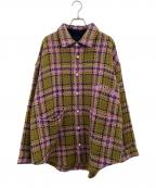 CVTVLIST×ROYAL FLASHカタリスト×ロイヤルフラッシュ）の古着「ツイードシャツジャケット」｜ピンク×カーキ