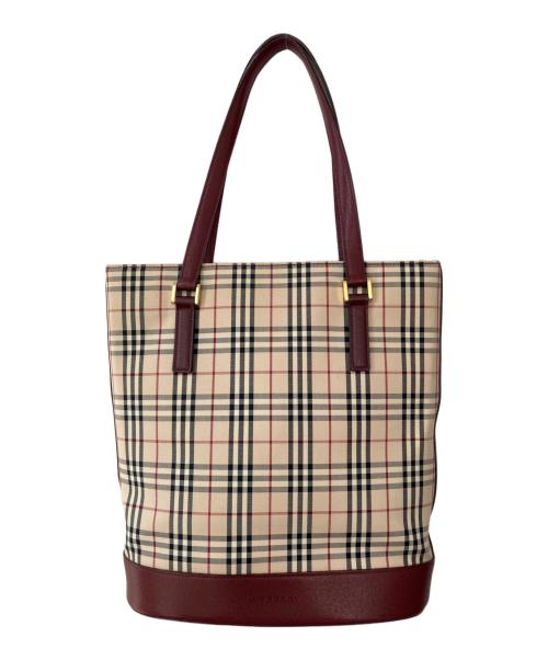 BURBERRY（バーバリー）BURBERRY (バーバリー) トートバッグ レッド×ベージュの古着・服飾アイテム