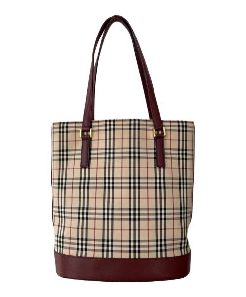 BURBERRY（バーバリー）BURBERRY (バーバリー) トートバッグ レッド×ベージュの古着・服飾アイテム