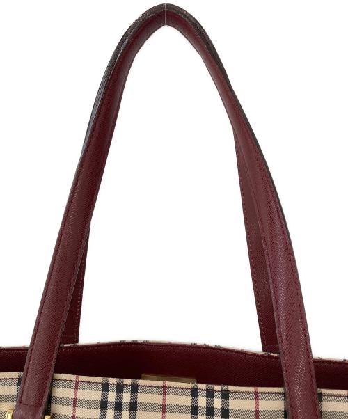 BURBERRY（バーバリー）BURBERRY (バーバリー) トートバッグ レッド×ベージュの古着・服飾アイテム